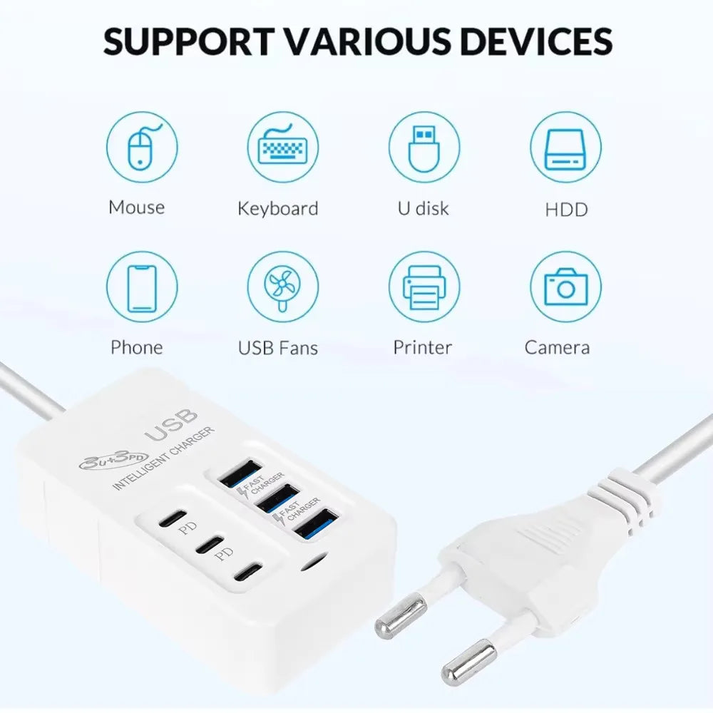 6-in-1 USB Fast Charger 35W PD Wall Adapter