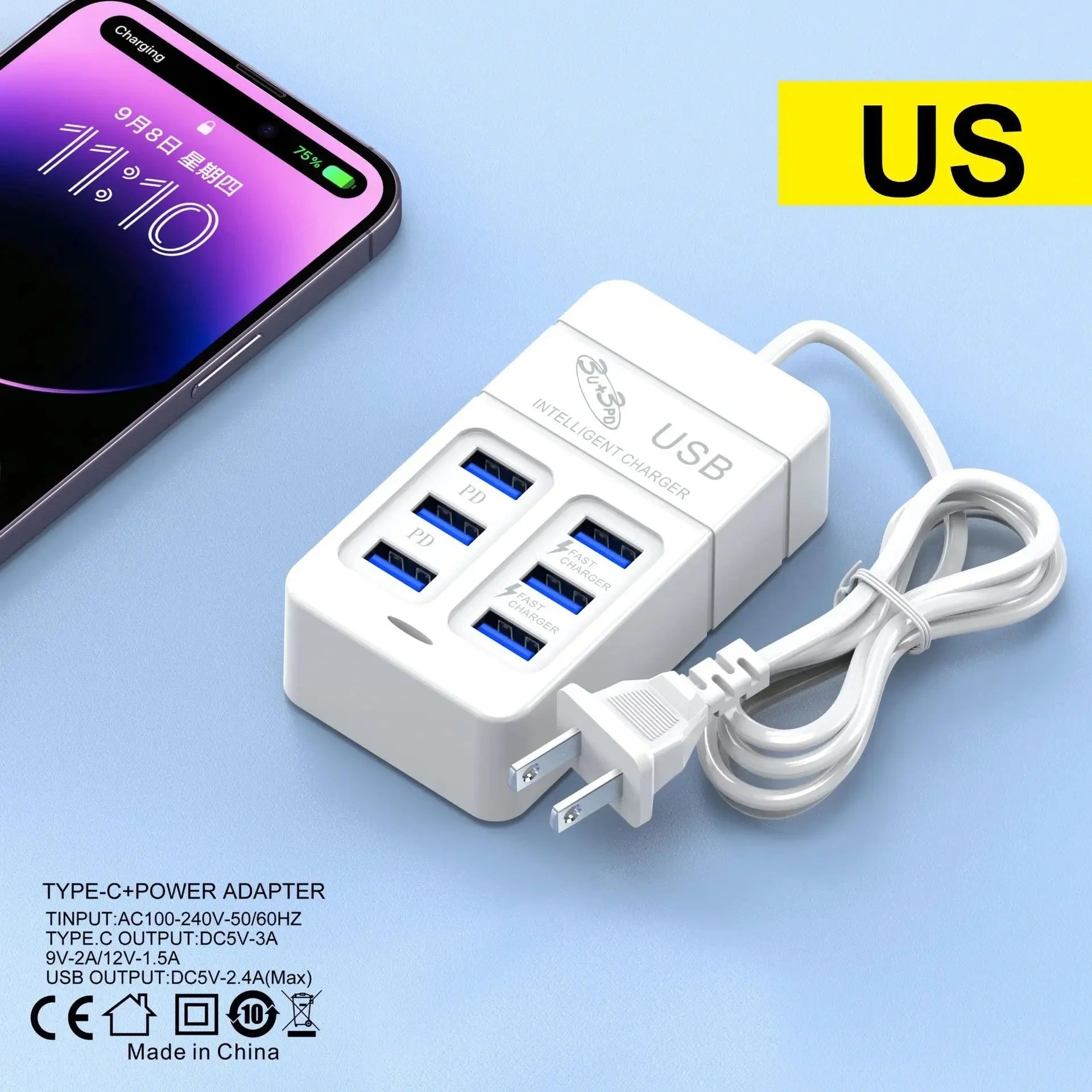 6-in-1 USB Fast Charger 35W PD Wall Adapter