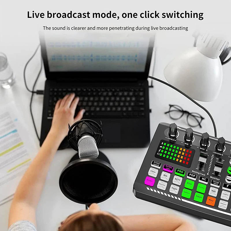 Live Sound Card & Audio Interface with DJ Mixer, Bluetooth Stereo Audio Mixer, Voice Changer for YouTube Streaming