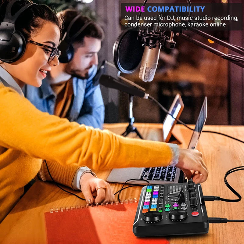 Live Sound Card & Audio Interface with DJ Mixer, Bluetooth Stereo Audio Mixer, Voice Changer for YouTube Streaming