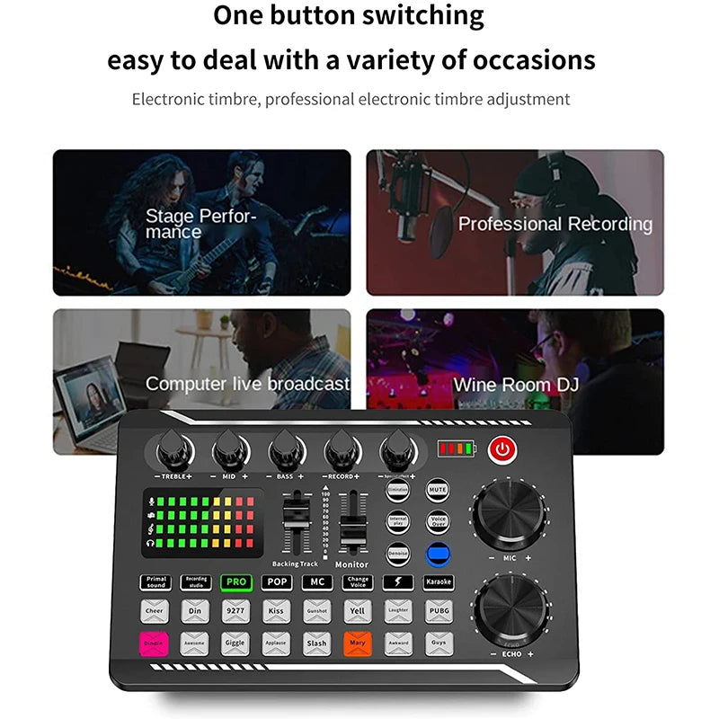 Live Sound Card & Audio Interface with DJ Mixer, Bluetooth Stereo Audio Mixer, Voice Changer for YouTube Streaming