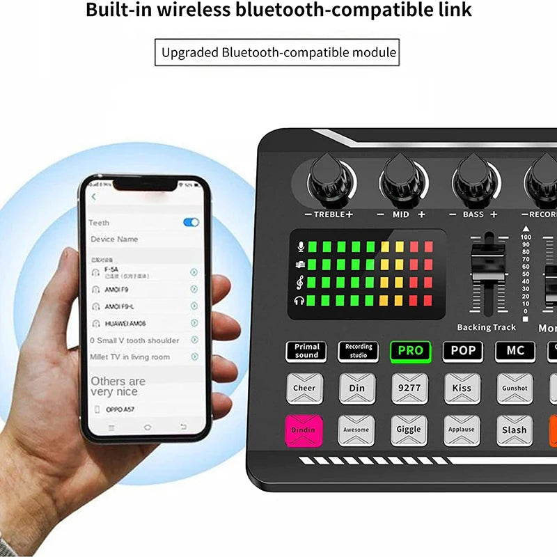 Live Sound Card & Audio Interface with DJ Mixer, Bluetooth Stereo Audio Mixer, Voice Changer for YouTube Streaming