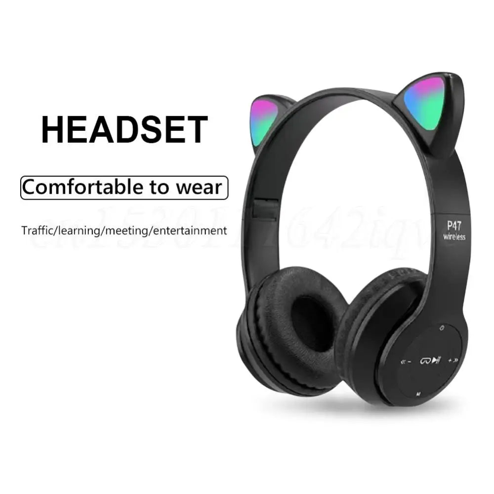 Wireless Cat Ear Gaming Headset with Glow Light