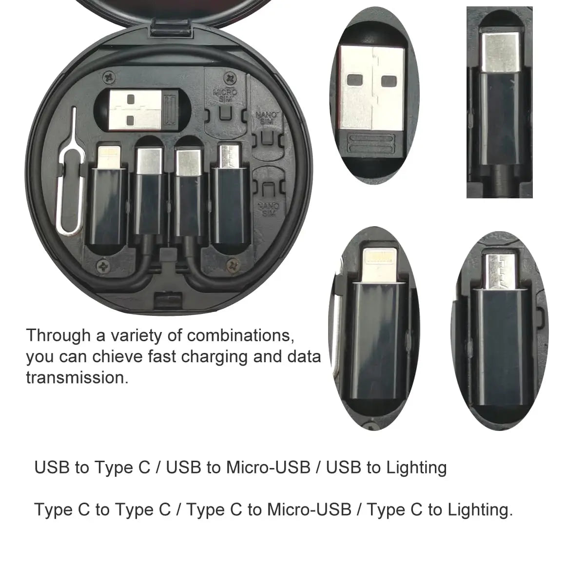 Multifunctional USB Data Cable Set Storage Box with Multi USB Charging Adapter Cable Kit Usb To Type C Usb Adapter