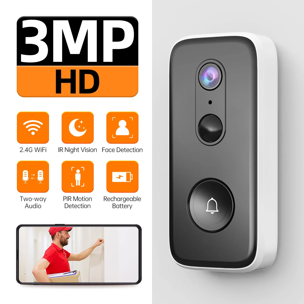 JOOAN 3MP WiFi Video Doorbell with Camera