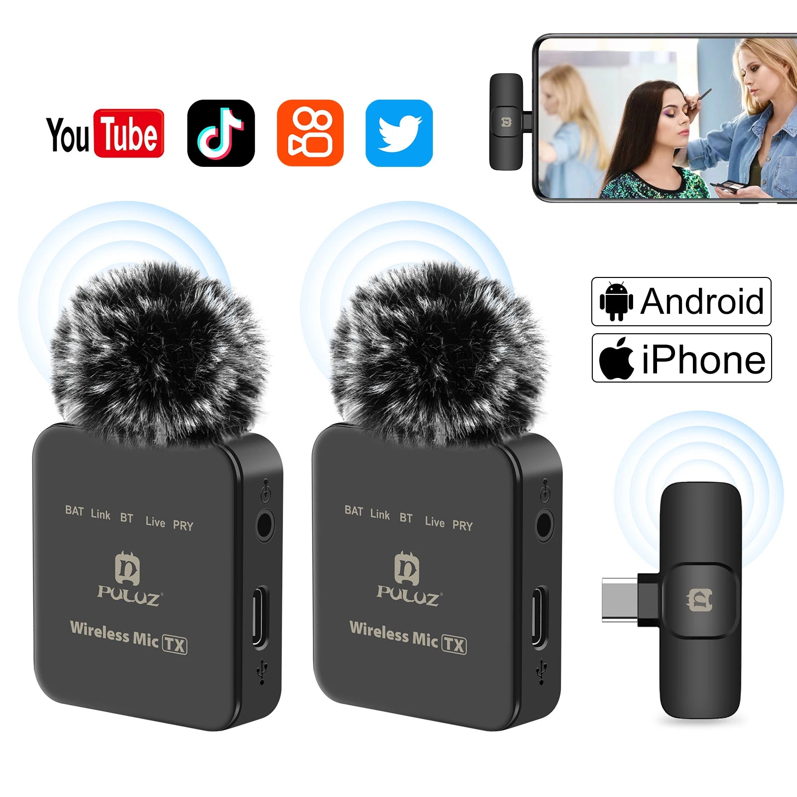 PULUZ Wireless Lavalier Microphone for Smartphones & PC