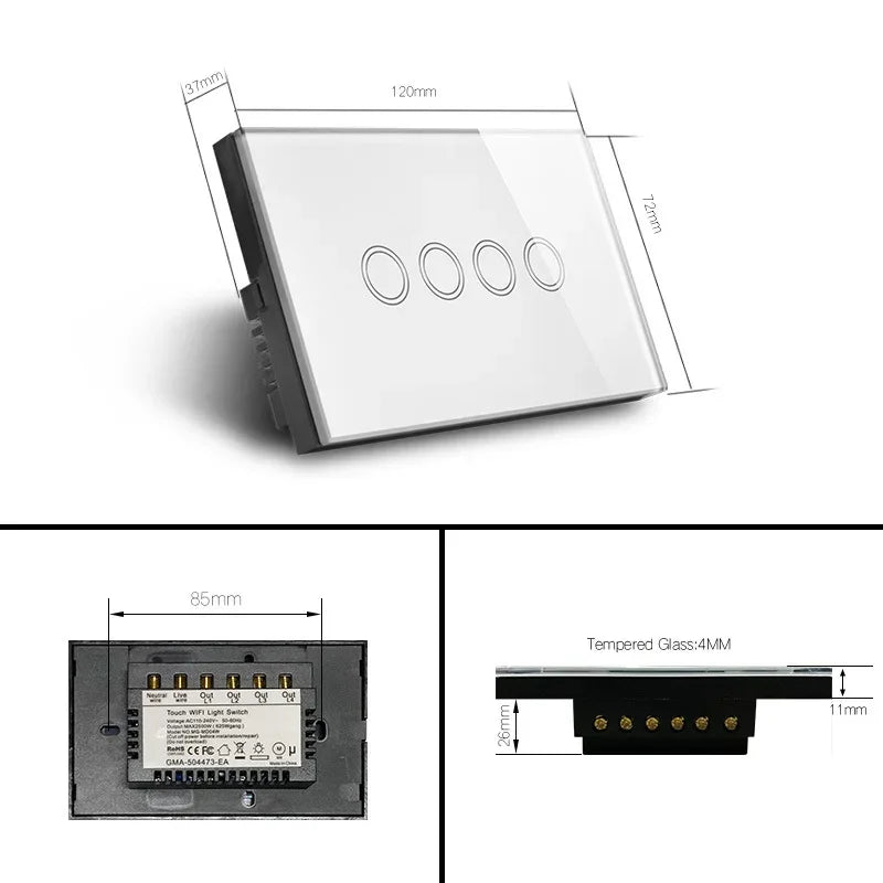 Melery WiFi Smart Wall Switch - Glass Touch Panel