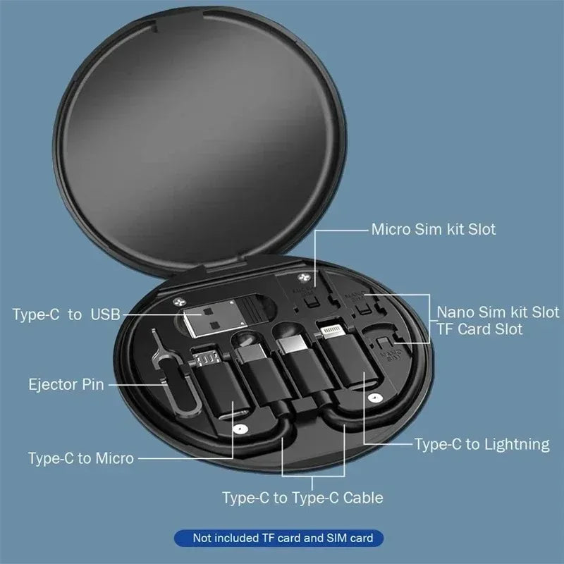 Multifunctional USB Data Cable Set Storage Box with Multi USB Charging Adapter Cable Kit Usb To Type C Usb Adapter