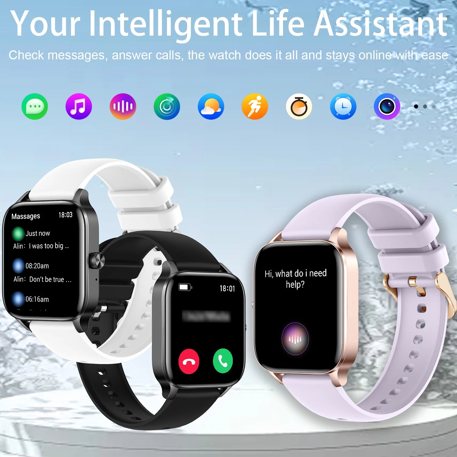 Smart Watch for Men & Women, 1.85'' HD Touch Screen, Fitness Tracker with Wireless Call & Voice Assistant