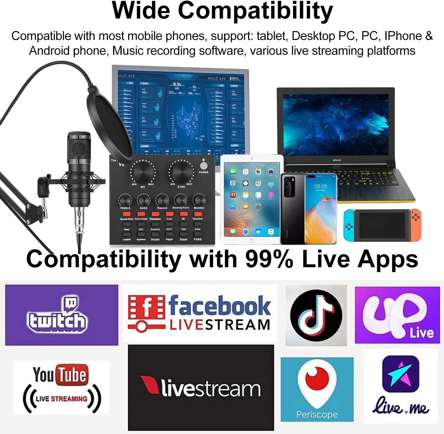 Live Sound Card V8 Audio Mixer + Speech Converter Microphone Suite