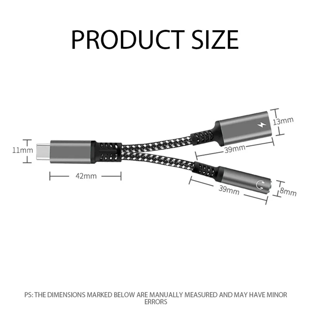 NNBILI PD 60W 2in1 Type C To 3.5mm Headphone Jack Adapter Type C Charge Audio Aux Adaptor For iPad Pro Samsung S24 Xiaomi Huawei