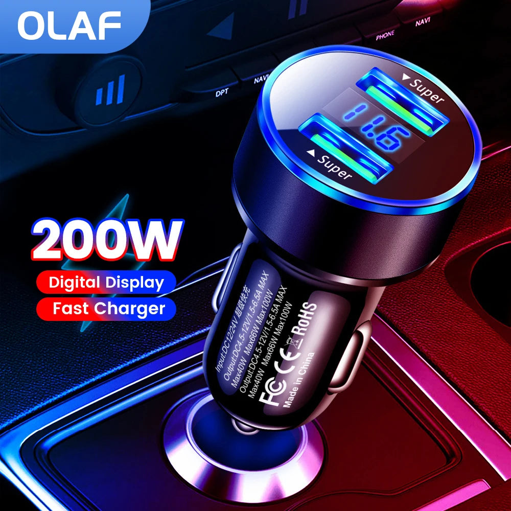 200W Dual USB Car Charger with Digital Display