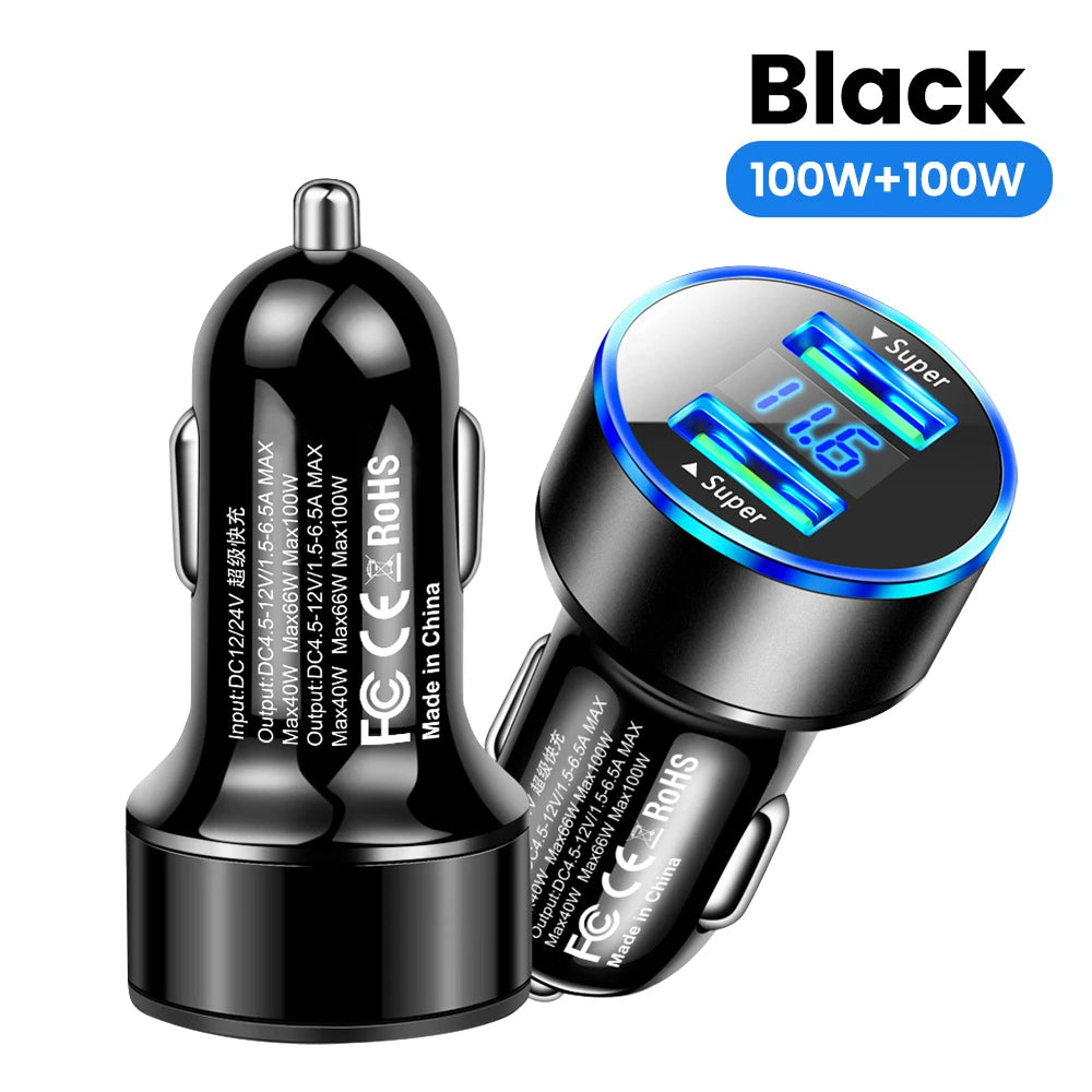 200W Dual USB Car Charger with Digital Display