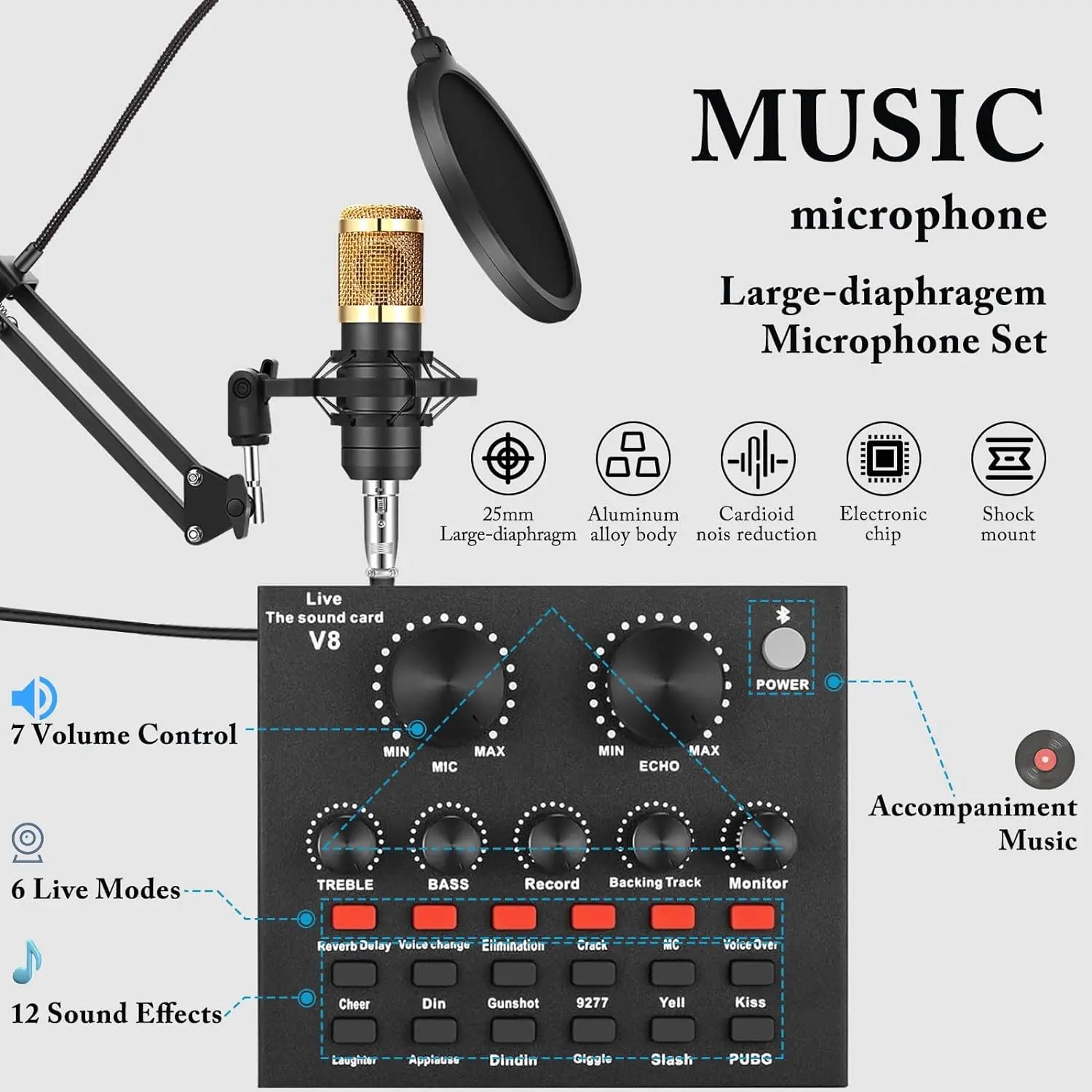 Live Sound Card V8 Audio Mixer + Speech Converter Microphone Suite