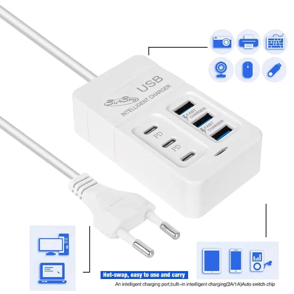 6-in-1 USB Fast Charger 35W PD Wall Adapter