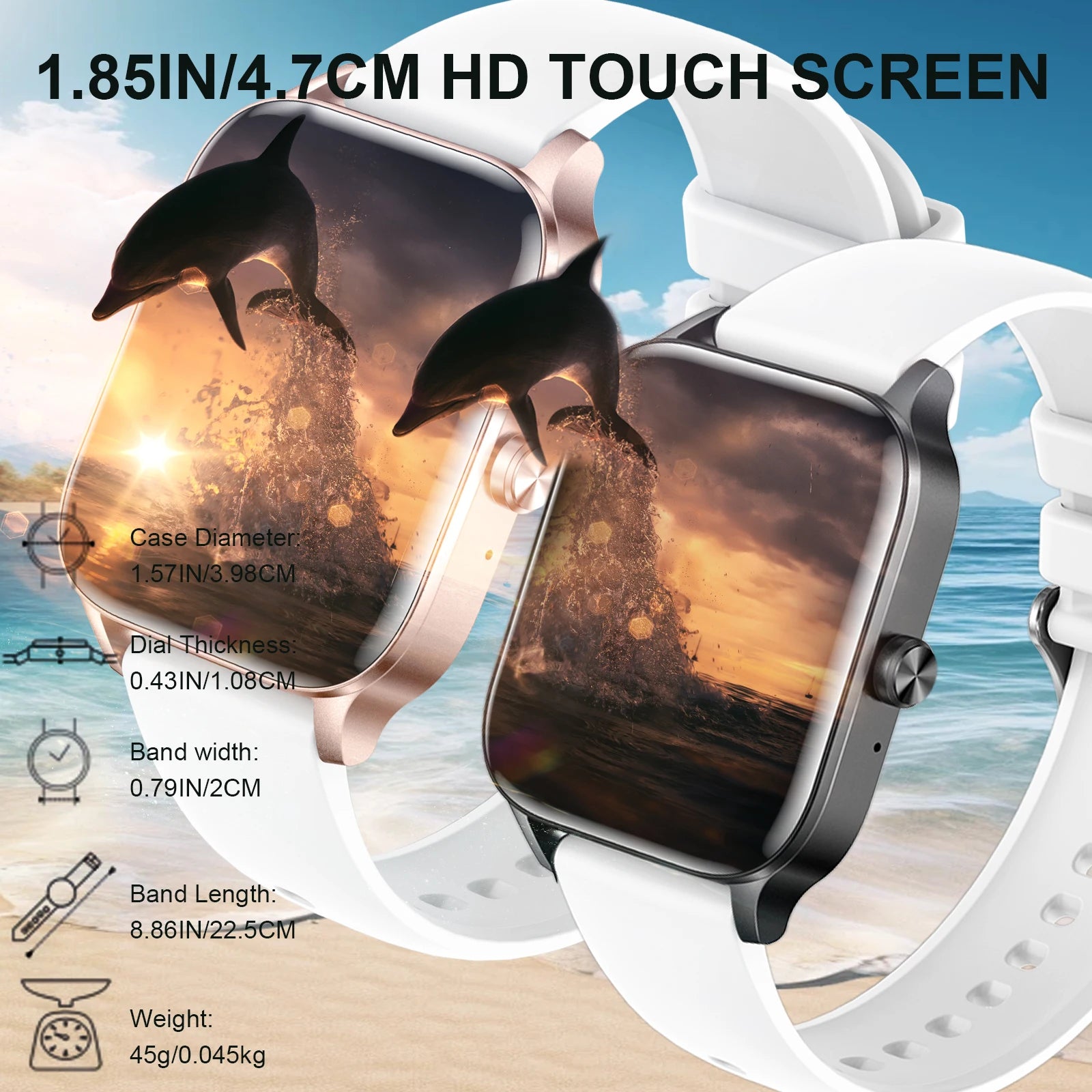 Smart Watch for Men & Women, 1.85'' HD Touch Screen, Fitness Tracker with Wireless Call & Voice Assistant