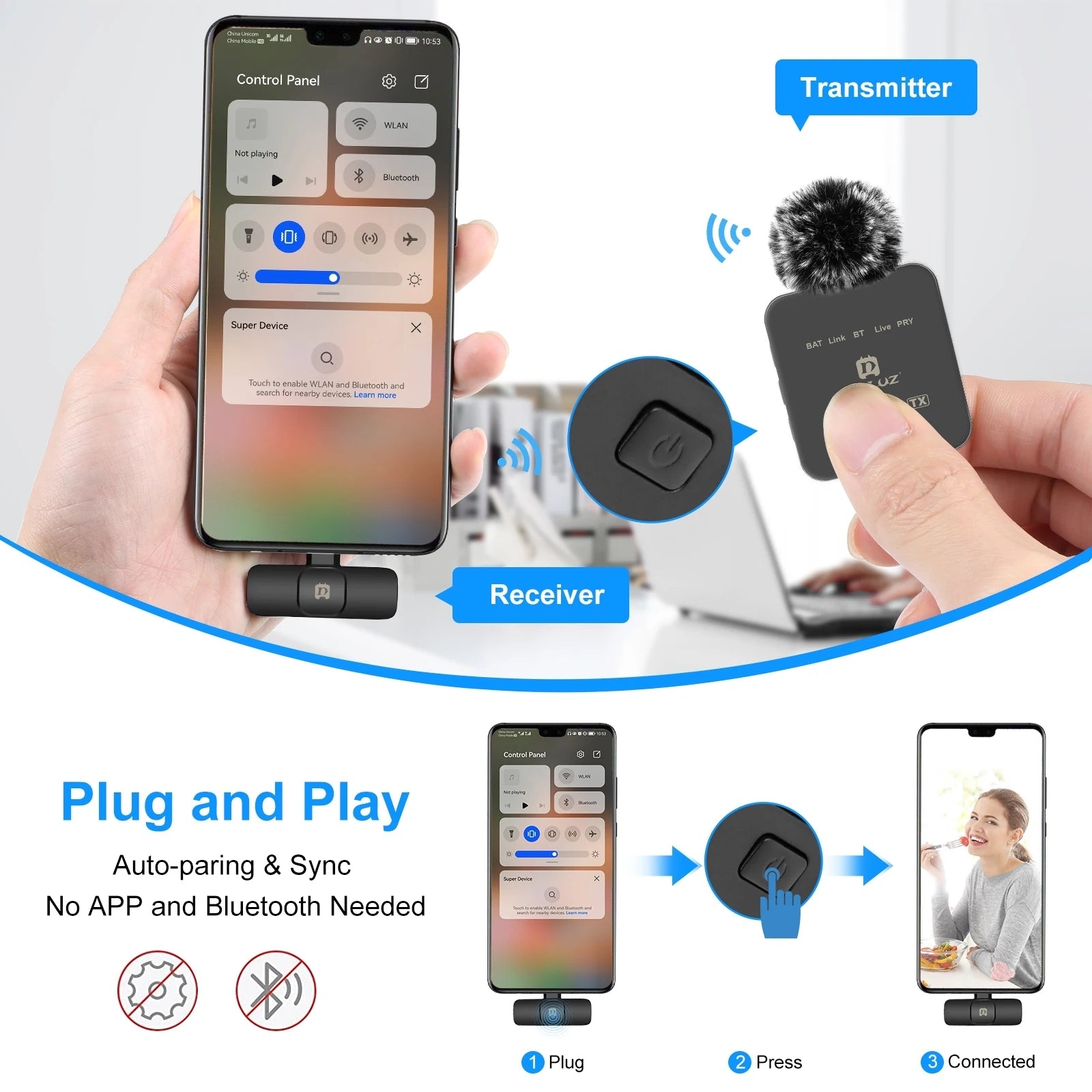 PULUZ Wireless Lavalier Microphone for Smartphones & PC