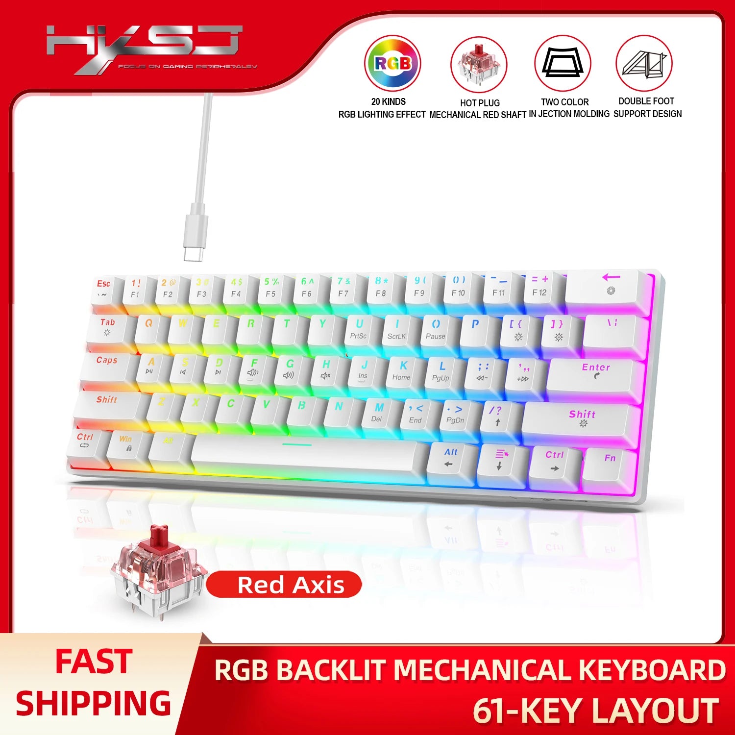 60% Wired RGB Gaming Keyboard – Compact 61-Key, Waterproof Mini Keyboard for PC/Mac