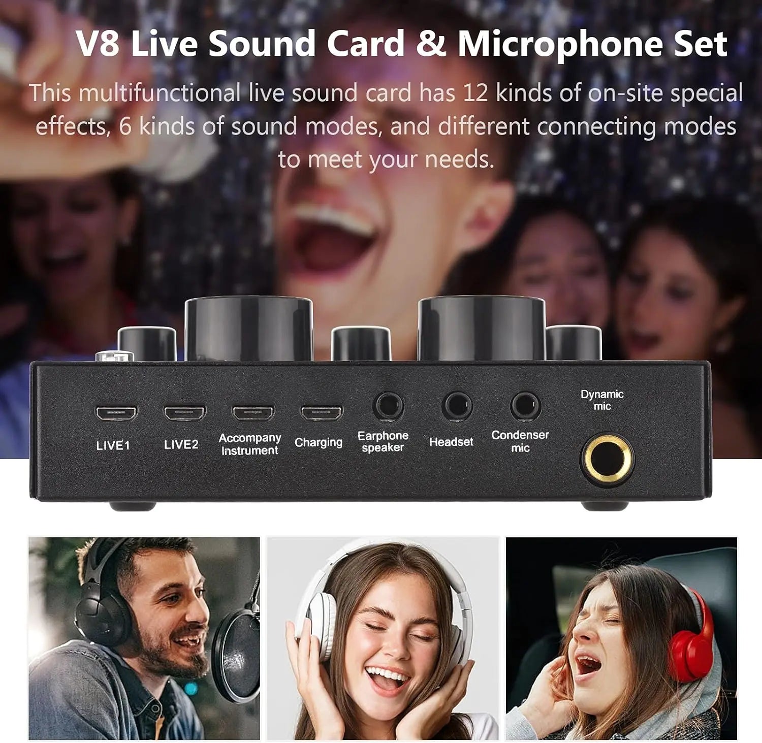 Live Sound Card V8 Audio Mixer + Speech Converter Microphone Suite