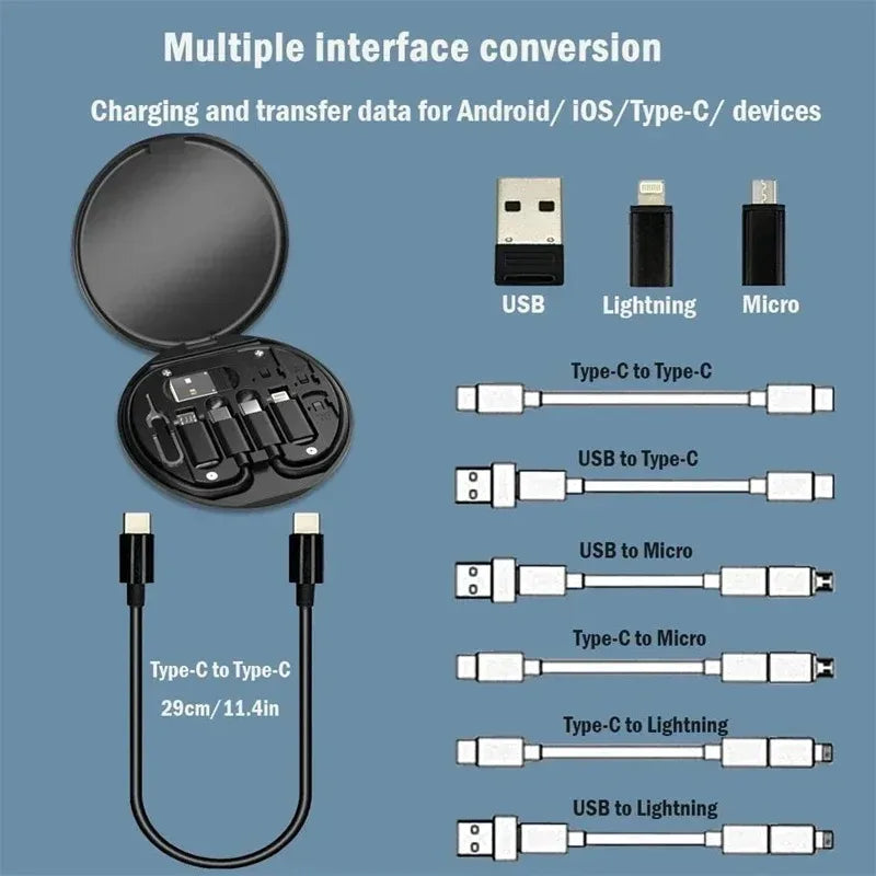 Multifunctional USB Data Cable Set Storage Box with Multi USB Charging Adapter Cable Kit Usb To Type C Usb Adapter