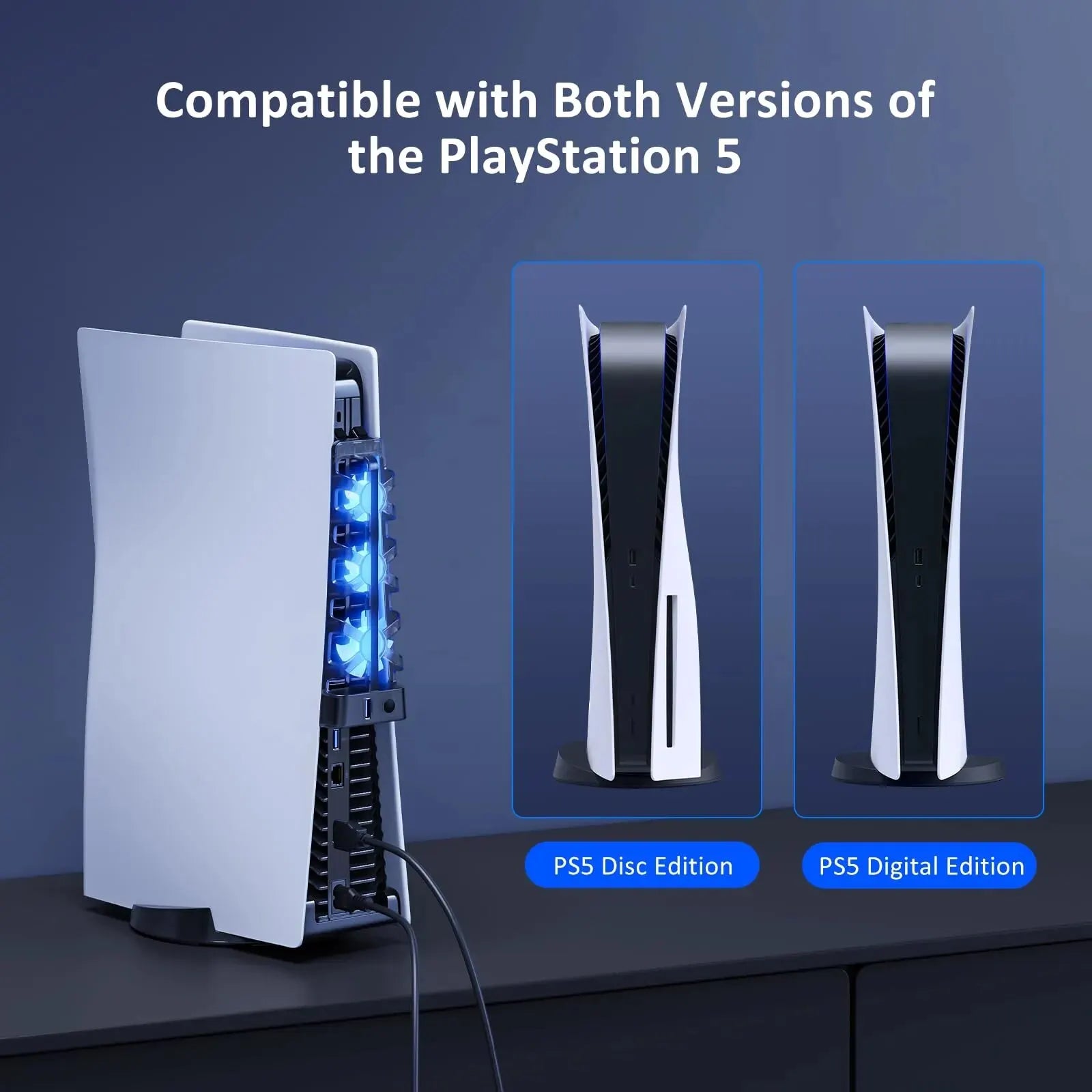 PS5 Cooling Fan with LED Light for Disc & Digital Editions