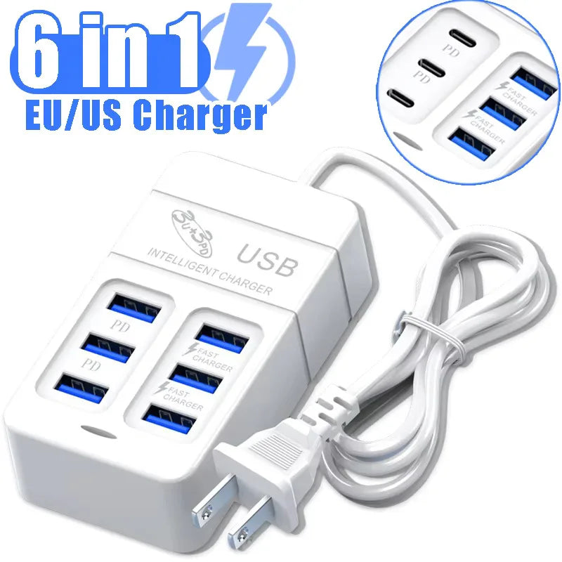 6-in-1 USB Fast Charger 35W PD Wall Adapter