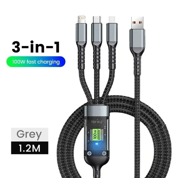 USB Cable 3-in-1 Fast Charging Multi-Port Charger