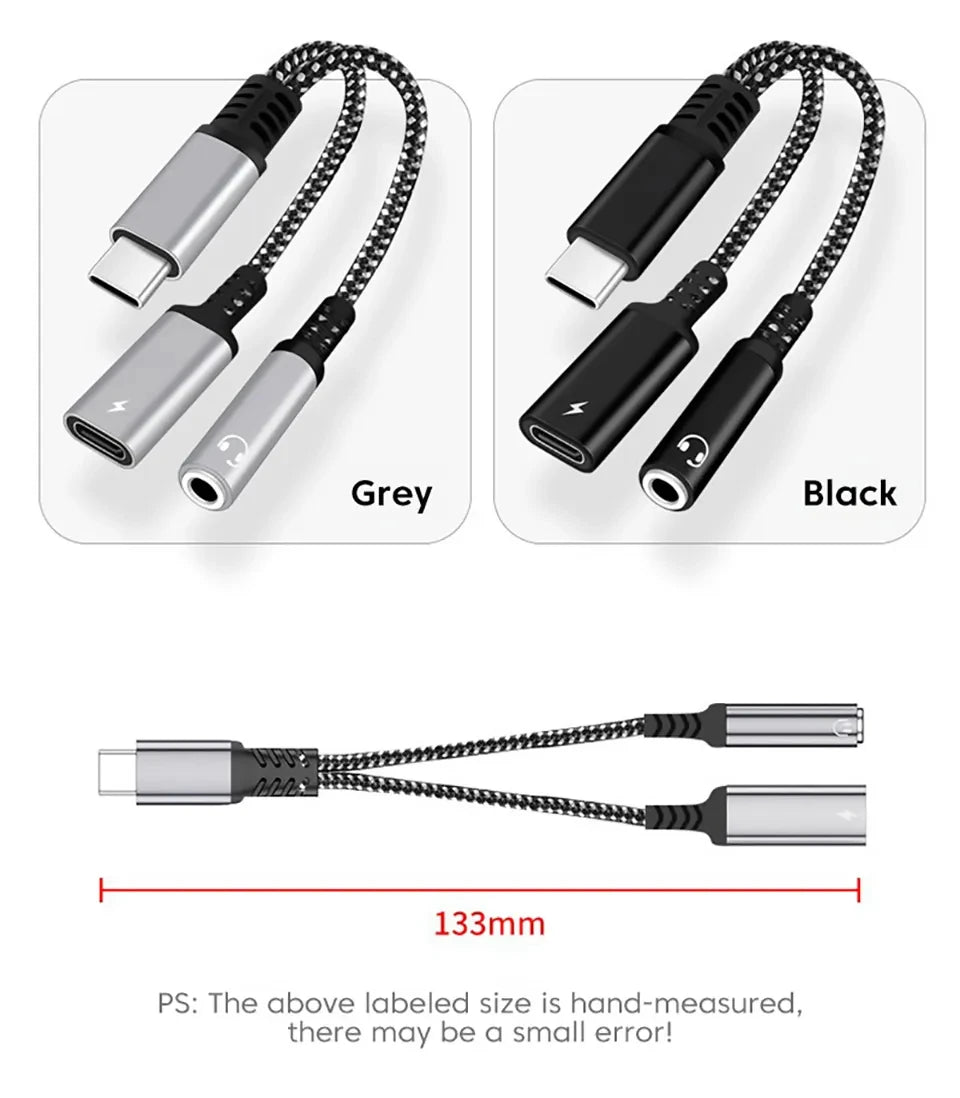 2-in-1 Fast Charge Audio Adapter – Type-C to 3.5mm Jack Earphone Splitter