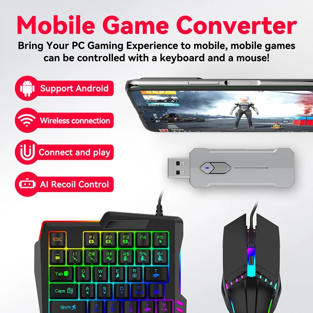 5-in-1 Mobile Game Converter Keyboard Mouse Adapter - BT 5.3 for PUBG