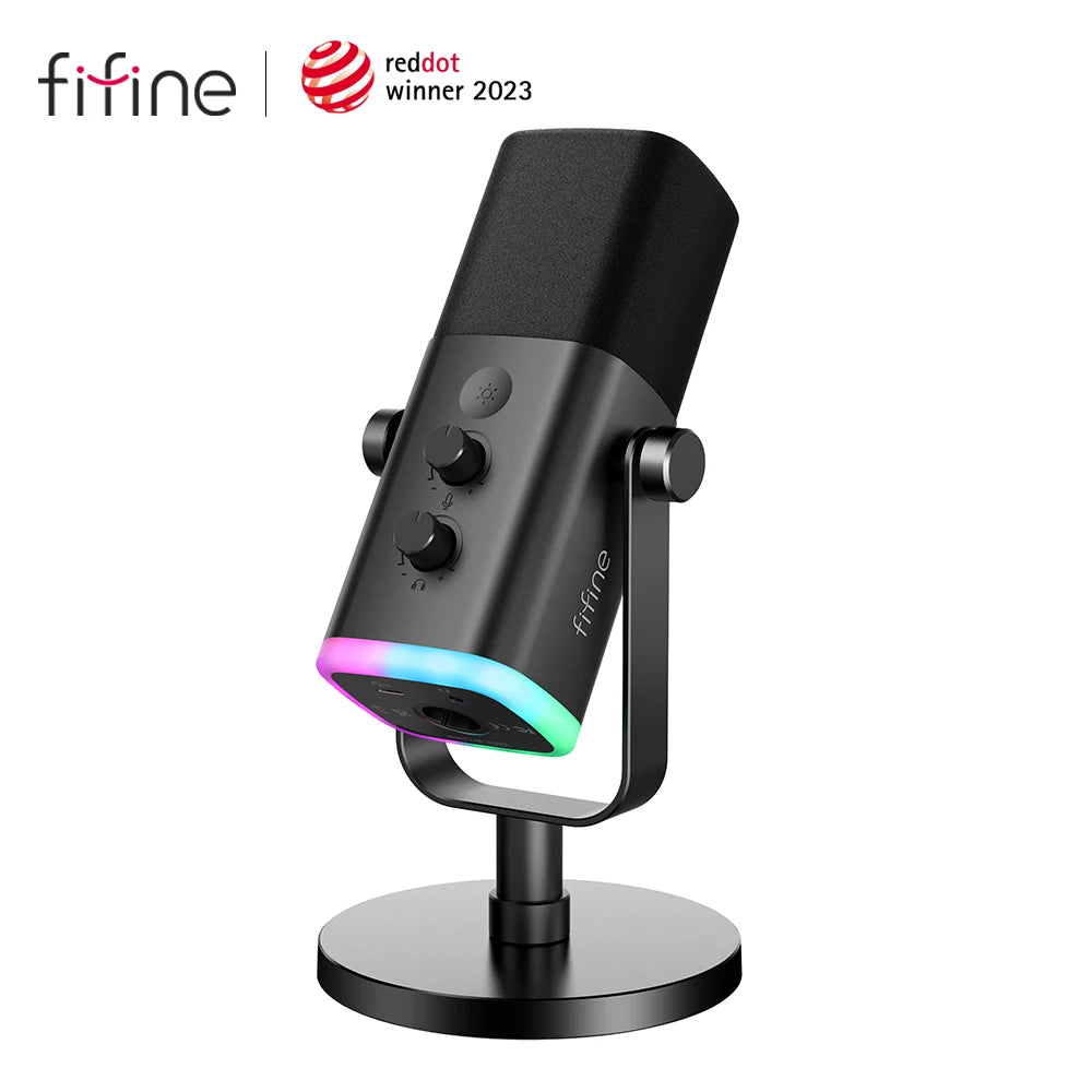 FIFINE USB/XLR Dynamic Gaming Microphone AM8 with Touch Mute & I/O Controls